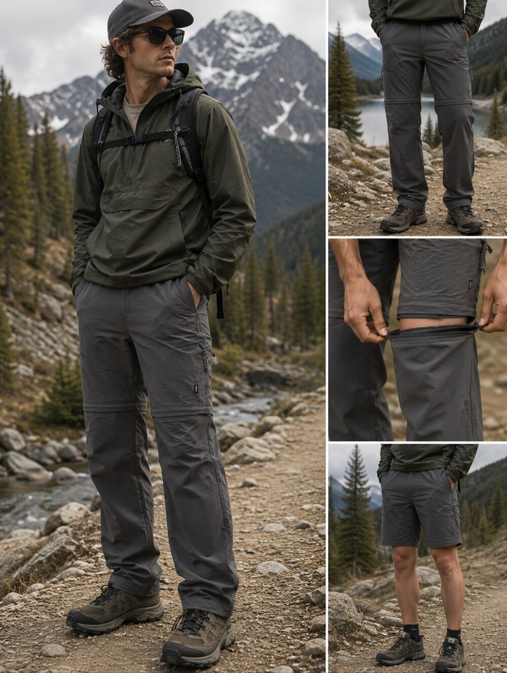 REI Co-op Convertible Hiking Pants Men's Medium 32x32 Gray Zip Off Trail Outdoor